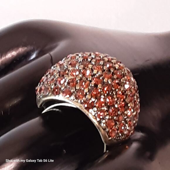 Glittery Jumbo Dome Cocktail Ring Amber Stone Pave Pattern Adjustable - Picture 2 of 8